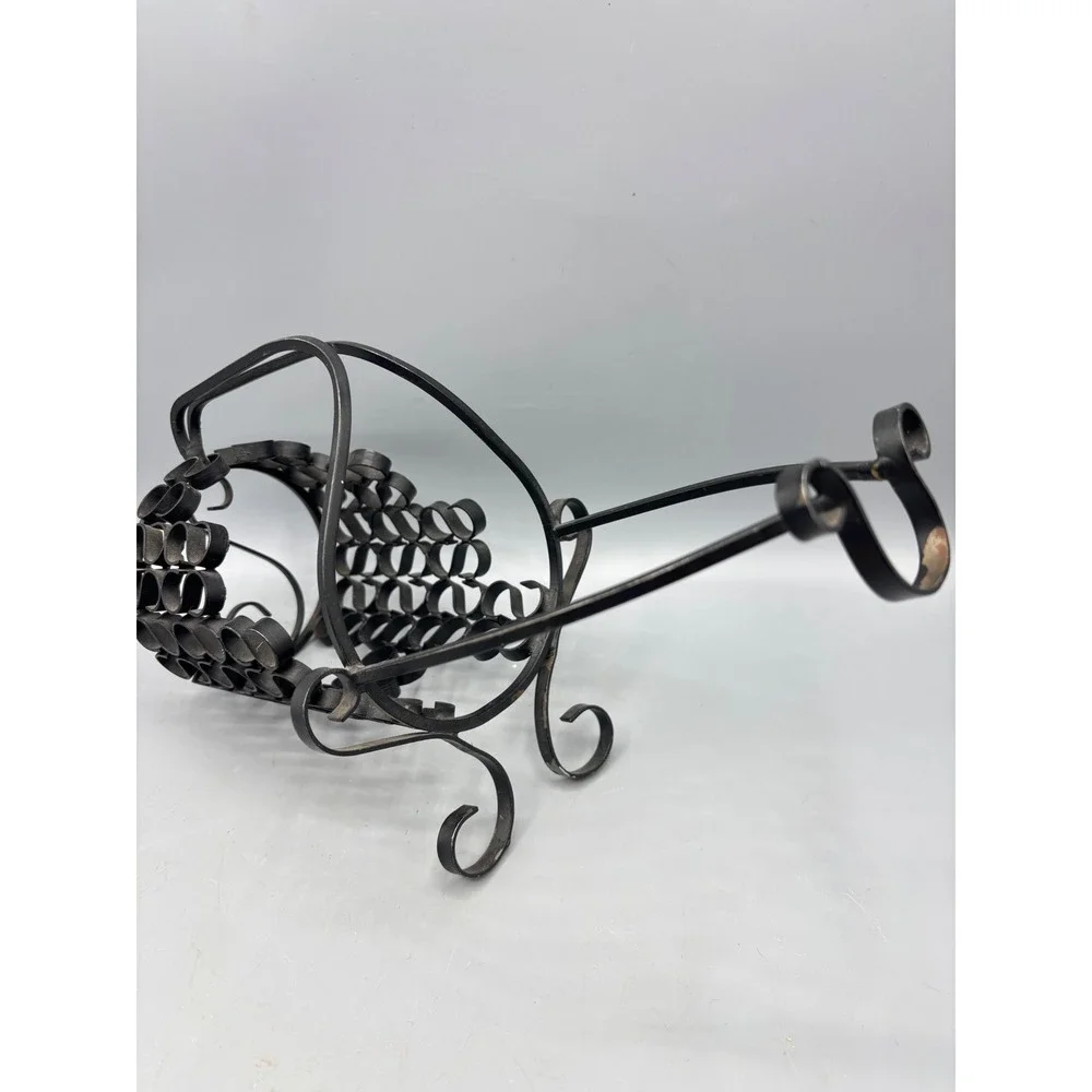 Vintage Wrought Iron Wine Bottle Holder Single Cradle Black Metal‎ Scrollwork